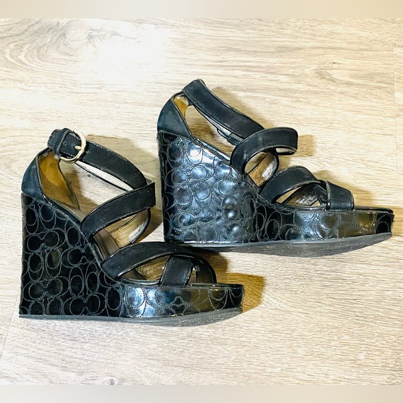 Vintage Authentic Coach Strappy Wedge Heels - Picture 4 of 6